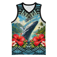 Personalized Masefau American Samoa Whale Basketball Jersey Polynesian Tribal Pattern Tropical Hibiscus