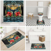 Personalized Masefau American Samoa Whale Bathroom Set Polynesian Tribal Pattern Tropical Hibiscus