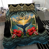 Personalized Masefau American Samoa Whale Bedding Set Polynesian Tribal Pattern Tropical Hibiscus