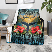 Personalized Masefau American Samoa Whale Blanket Polynesian Tribal Pattern Tropical Hibiscus