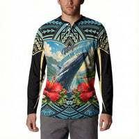Personalized Masefau American Samoa Whale Button Sweatshirt Polynesian Tribal Pattern Tropical Hibiscus