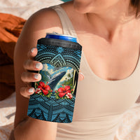 Personalized Masefau American Samoa Whale 4 in 1 Can Cooler Tumbler Polynesian Tribal Pattern Tropical Hibiscus