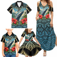 Personalized Masefau American Samoa Whale Family Matching Summer Maxi Dress and Hawaiian Shirt Polynesian Tribal Pattern Tropical Hibiscus