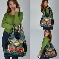 Personalized Masefau American Samoa Whale Grocery Bag Polynesian Tribal Pattern Tropical Hibiscus