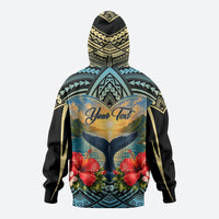 Personalized Masefau American Samoa Whale Hoodie Polynesian Tribal Pattern Tropical Hibiscus