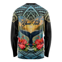 Personalized Masefau American Samoa Whale Long Sleeve Shirt Polynesian Tribal Pattern Tropical Hibiscus