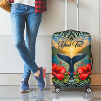 Personalized Masefau American Samoa Whale Luggage Cover Polynesian Tribal Pattern Tropical Hibiscus