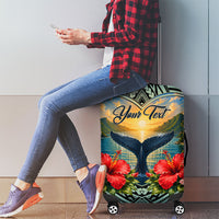Personalized Masefau American Samoa Whale Luggage Cover Polynesian Tribal Pattern Tropical Hibiscus