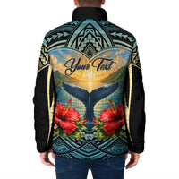 Personalized Masefau American Samoa Whale Padded Jacket Polynesian Tribal Pattern Tropical Hibiscus