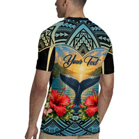 Personalized Masefau American Samoa Whale Rugby Jersey Polynesian Tribal Pattern Tropical Hibiscus