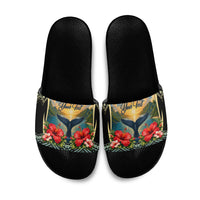 Personalized Masefau American Samoa Whale Slide Sandals Polynesian Tribal Pattern Tropical Hibiscus