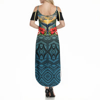Personalized Masefau American Samoa Whale Summer Maxi Dress Polynesian Tribal Pattern Tropical Hibiscus