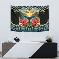 Personalized Masefau American Samoa Whale Tapestry Polynesian Tribal Pattern Tropical Hibiscus