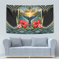 Personalized Masefau American Samoa Whale Tapestry Polynesian Tribal Pattern Tropical Hibiscus