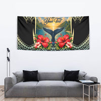 Personalized Masefau American Samoa Whale Tapestry Polynesian Tribal Pattern Tropical Hibiscus