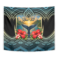 Personalized Masefau American Samoa Whale Tapestry Polynesian Tribal Pattern Tropical Hibiscus