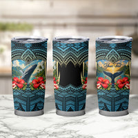 Personalized Masefau American Samoa Whale Tumbler Cup Polynesian Tribal Pattern Tropical Hibiscus