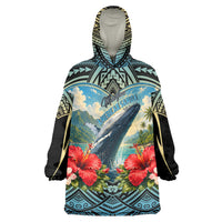 Personalized Masefau American Samoa Whale Wearable Blanket Hoodie Polynesian Tribal Pattern Tropical Hibiscus