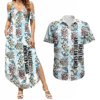 Personalized Masefau American Samoa Couples Matching Summer Maxi Dress and Hawaiian Shirt Vintage Whale Hibiscus Ocean Waves