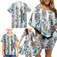 Personalized Masefau American Samoa Family Matching Off Shoulder Short Dress and Hawaiian Shirt Vintage Whale Hibiscus Ocean Waves