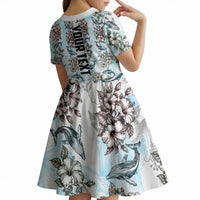 Personalized Masefau American Samoa Kid Short Sleeve Dress Vintage Whale Hibiscus Ocean Waves