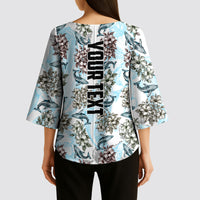 Personalized Masefau American Samoa Kimono Sleeve Blouse Vintage Whale Hibiscus Ocean Waves
