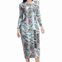 Personalized Masefau American Samoa Long Sleeve Bodycon Dress Vintage Whale Hibiscus Ocean Waves