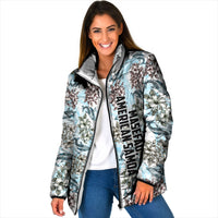 Personalized Masefau American Samoa Padded Jacket Vintage Whale Hibiscus Ocean Waves