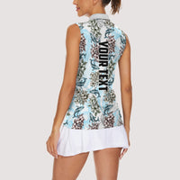 Personalized Masefau American Samoa Women Sleeveless Polo Shirt Vintage Whale Hibiscus Ocean Waves
