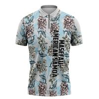 Personalized Masefau American Samoa Zipper Polo Shirt Vintage Whale Hibiscus Ocean Waves