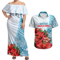 Personalized American Samoa Masefau Couples Matching Off Shoulder Maxi Dress and Hawaiian Shirt Hibiscus Tropical Floral Whale Polynesian Tribal Pattern