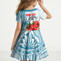 Personalized American Samoa Masefau Kid Short Sleeve Dress Hibiscus Tropical Floral Whale Polynesian Tribal Pattern