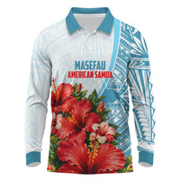 Personalized American Samoa Masefau Long Sleeve Polo Shirt Hibiscus Tropical Floral Whale Polynesian Tribal Pattern