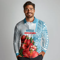 Personalized American Samoa Masefau Long Sleeve Polo Shirt Hibiscus Tropical Floral Whale Polynesian Tribal Pattern