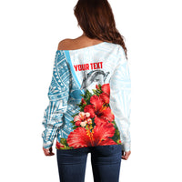 Personalized American Samoa Masefau Off Shoulder Sweater Hibiscus Tropical Floral Whale Polynesian Tribal Pattern
