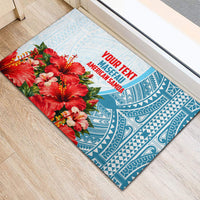 Personalized American Samoa Masefau Rubber Doormat Hibiscus Tropical Floral Whale Polynesian Tribal Pattern