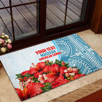 Personalized American Samoa Masefau Rubber Doormat Hibiscus Tropical Floral Whale Polynesian Tribal Pattern