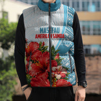 Personalized American Samoa Masefau Sleeveless Puffer Jacket Hibiscus Tropical Floral Whale Polynesian Tribal Pattern