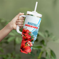 Personalized American Samoa Masefau Tumbler With Handle Hibiscus Tropical Floral Whale Polynesian Tribal Pattern
