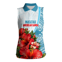 Personalized American Samoa Masefau Women Sleeveless Polo Shirt Hibiscus Tropical Floral Whale Polynesian Tribal Pattern