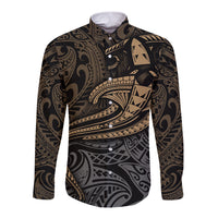 Polynesian Long Sleeve Button Shirt Hammerhead Shark Tribal Pattern TS04 Unisex Black/Yellow - Polynesian Pride
