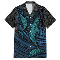 Polynesian Whale Family Matching Long Sleeve Bodycon Dress and Hawaiian Shirt TS04 Dad's Shirt - Short Sleeve Black/Cyan - Polynesian Pride