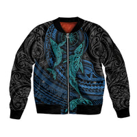 Polynesian Whale Sleeve Zip Bomber Jacket TS04 Unisex Black/Cyan - Polynesian Pride