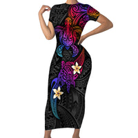 Turtle and Plumeria - Polynesian Short Sleeve Bodycon Dress TS04 Long Dress Gradient - Polynesian Pride