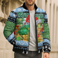 Micronesia Christmas Bomber Puffer Jacket with Santa Turtle Coral Reef and Holiday Ocean Pattern - Polynesian Pride