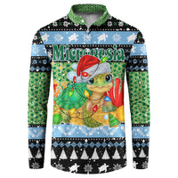 Micronesia Christmas Button Sweatshirt with Santa Turtle Coral Reef and Holiday Ocean Pattern - Polynesian Pride