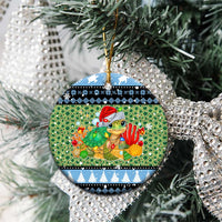 Micronesia Christmas Ceramic Ornament with Santa Turtle Coral Reef and Holiday Ocean Pattern - Polynesian Pride