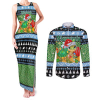 Micronesia Christmas Couples Matching Tank Maxi Dress and Long Sleeve Button Shirt with Santa Turtle Coral Reef and Holiday Ocean Pattern - Polynesian Pride