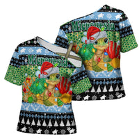 Micronesia Christmas Cross Shoulder Shirt with Santa Turtle Coral Reef and Holiday Ocean Pattern - Polynesian Pride