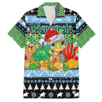 Micronesia Christmas Family Matching Long Sleeve Bodycon Dress and Hawaiian Shirt with Santa Turtle Coral Reef and Holiday Ocean Pattern - Polynesian Pride